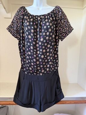 Ted Baker London Silk Black Romper Buttons Medallion Print Size 3